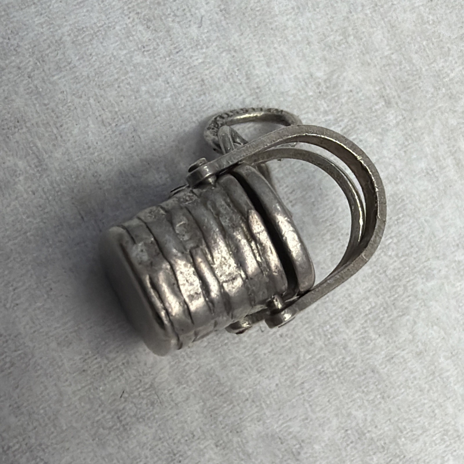 Antique 50’s Wells Sterling Silver 925 Rare Picnic Basket Charm Double Handle