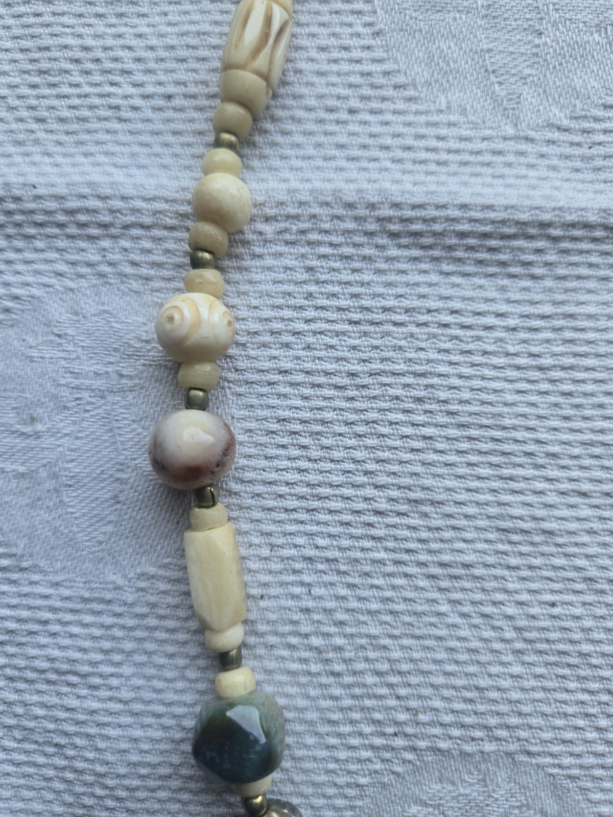 Vintage Stone And Carved Bovine Bone Beaded Necklace 32″