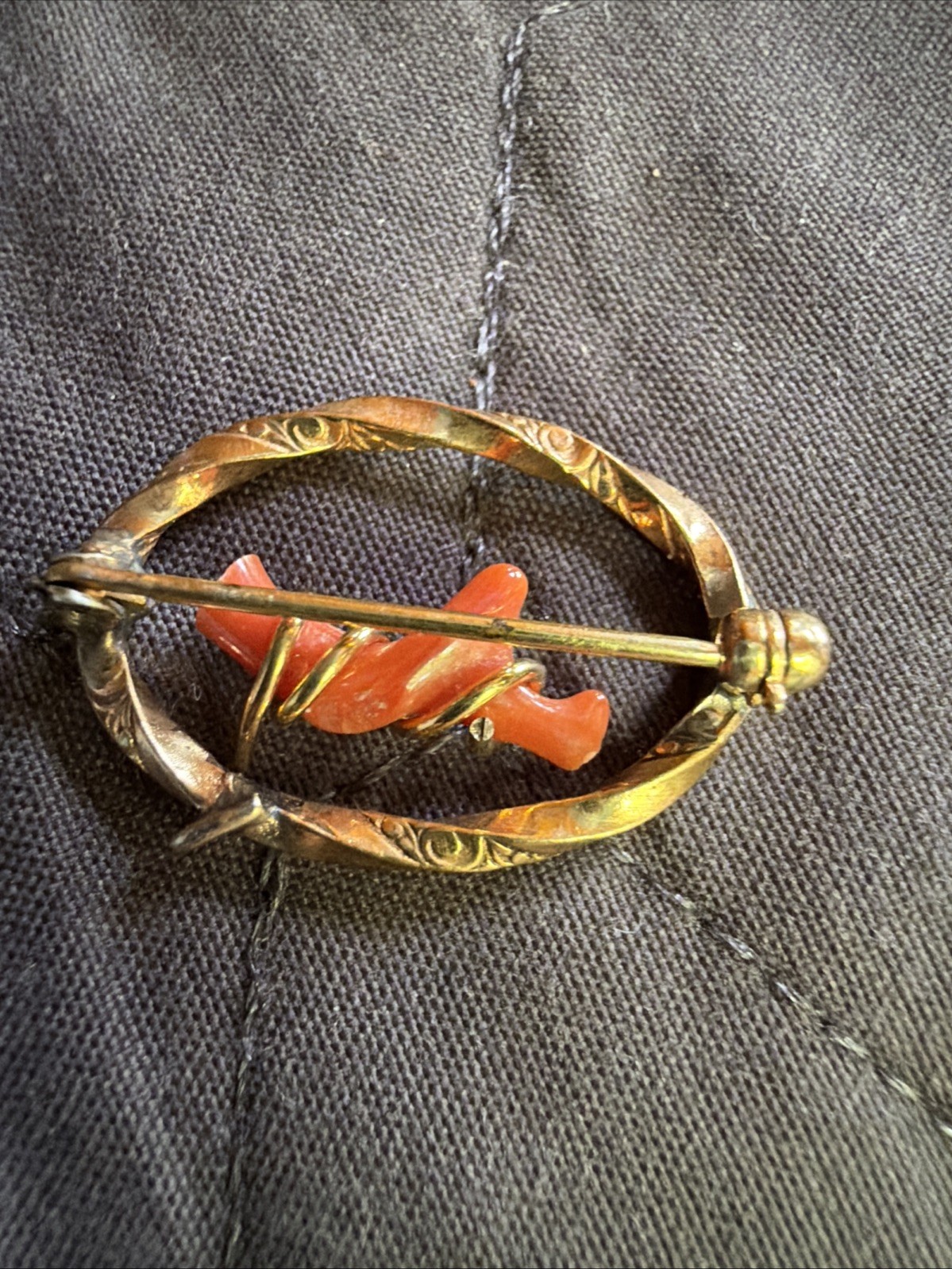 Vintage Rosy Gold Fill Coral Branch Interwoven Scroll Work On Metal
