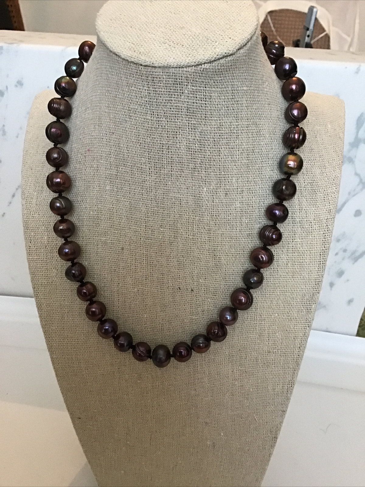 17″ Strand Copper Purplish Cultured Pearls Clasp Necklace 6.4-7.2MM 40 Pearls