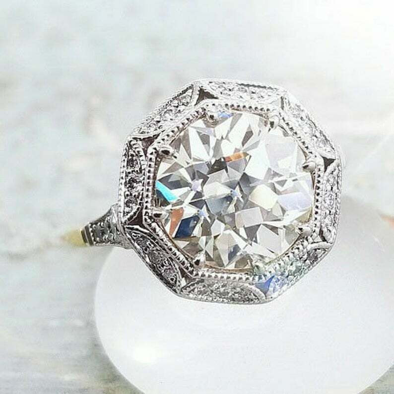 Art Deco Style 2.5Ct Lab Created Diamond Old European Engagement 925 Silver Ring