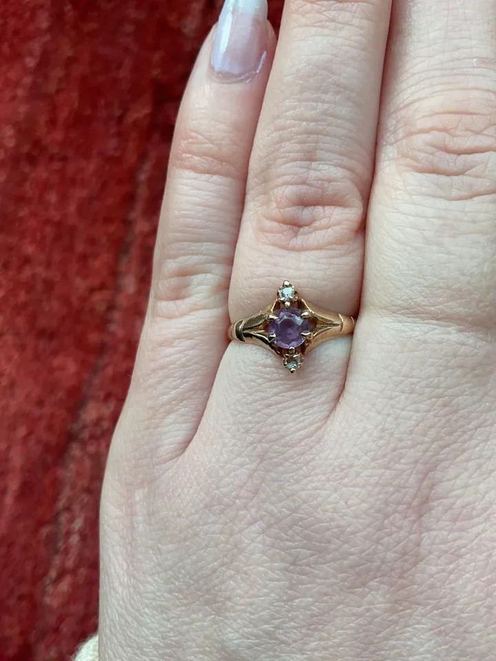 Antique Victorian 14k rose cut amethyst and diamond 6