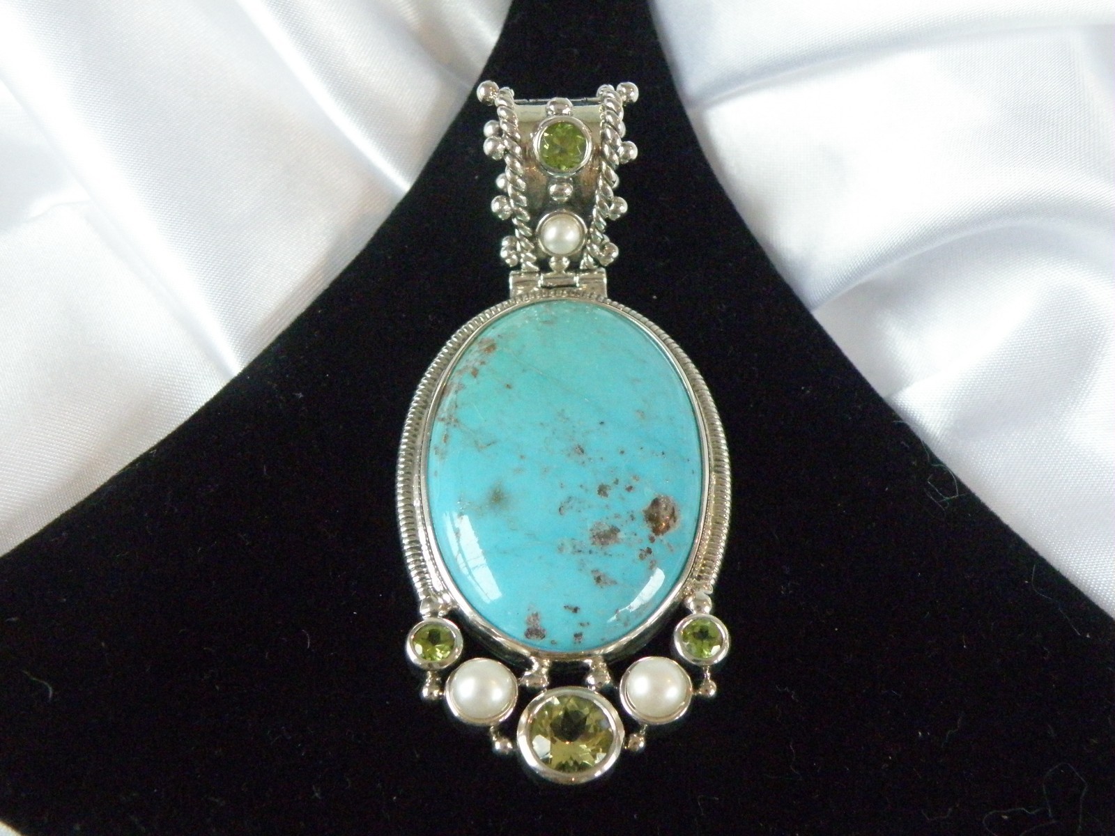 Huge Sterling Silver 925 Turquoise Statement Heavy Enhancer Pendant