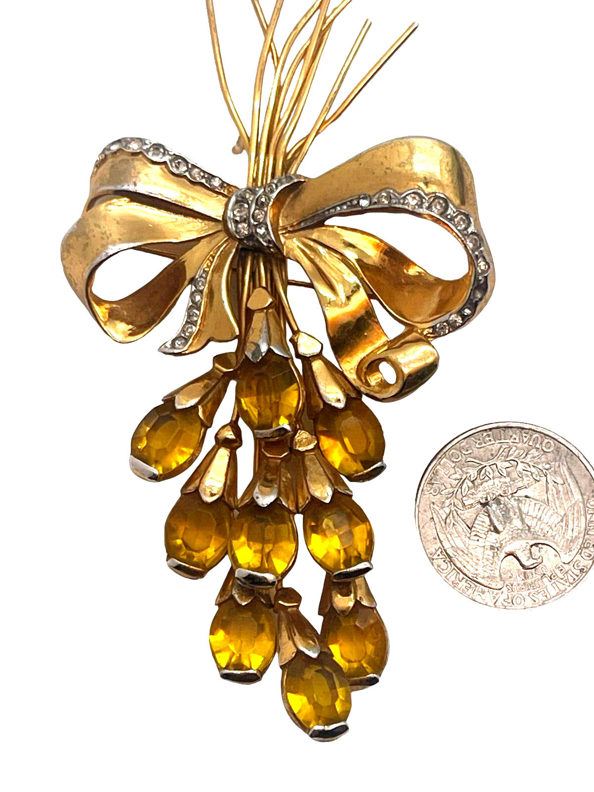 Gorgeous Figural Wisteria Flower Rhinestone Brooch Large Ribbon