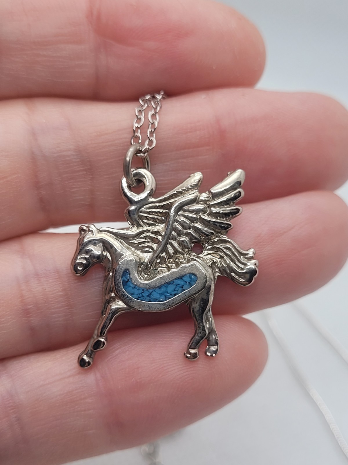 Vintage Set Of 3 Necklace Chain Charm Pedant Crystal Pegasus 16in.