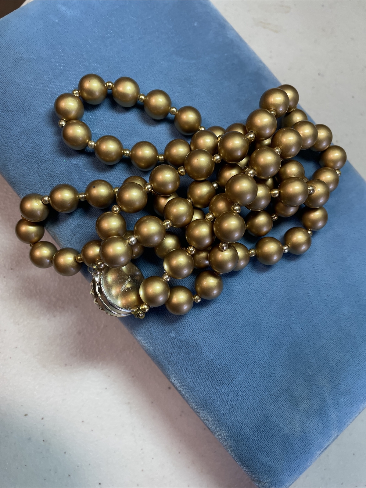 Hong Kong Gold Beaded Gold Tone Retro Necklace Estate 1950’s Old Aluminum