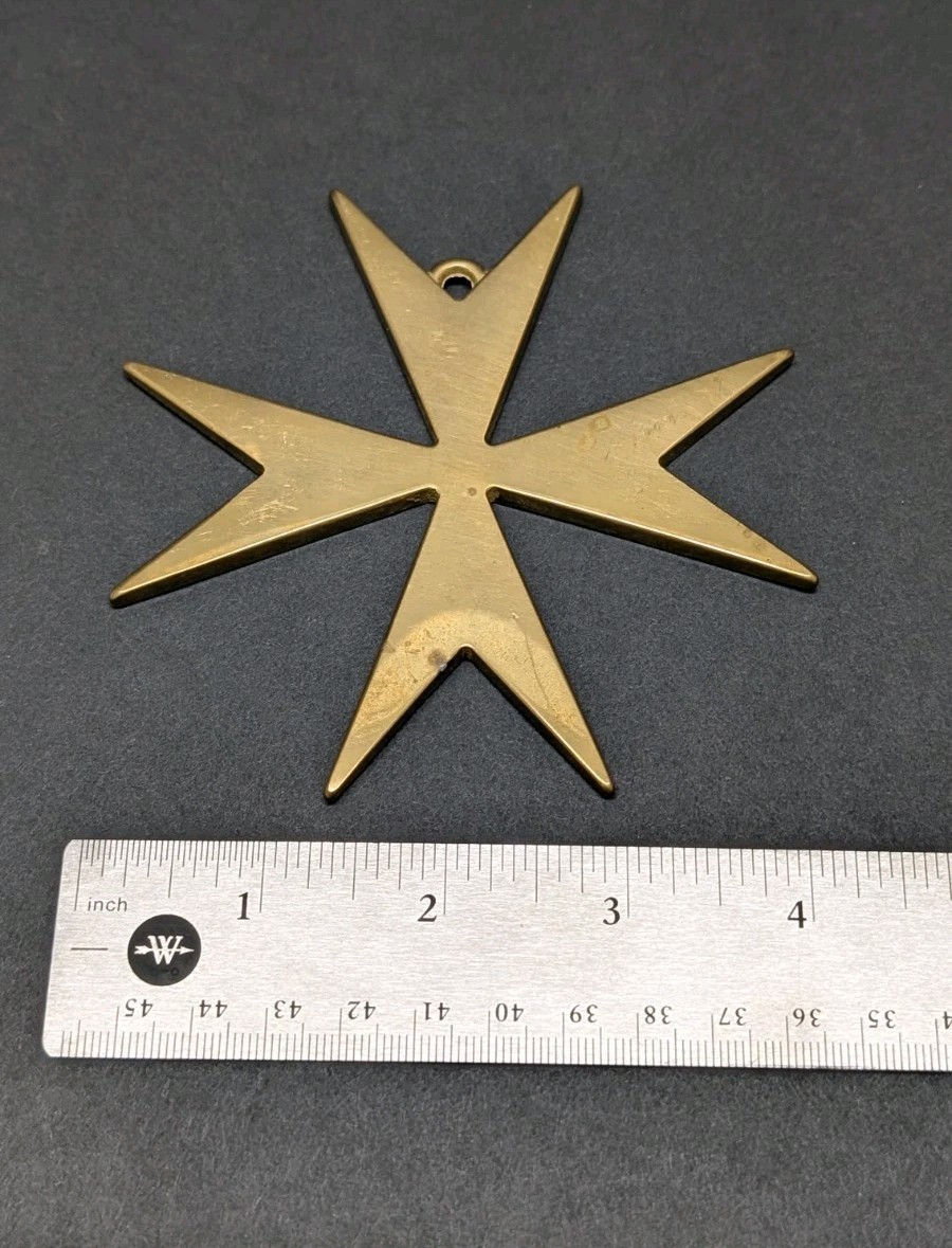 Brass Maltese Cross Pendant Ornament Gold Large Solid Vintage