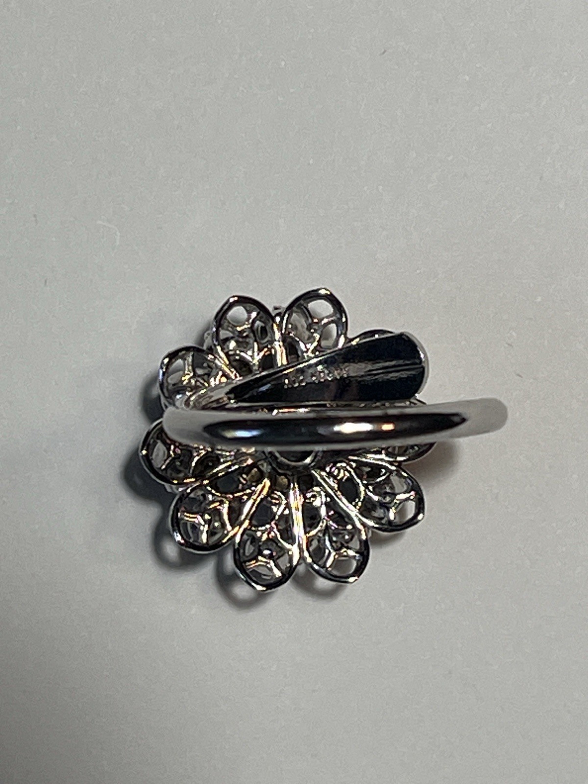 Vintage Sarah Coventry Ring Tiered Flower Clear & Dark Grey Rhinestones Silver