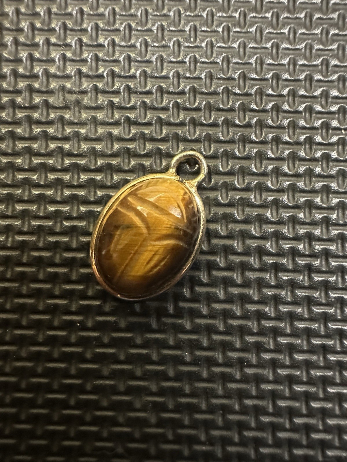 Vintage Carved Tigers Eye Scarab Pendant Charm