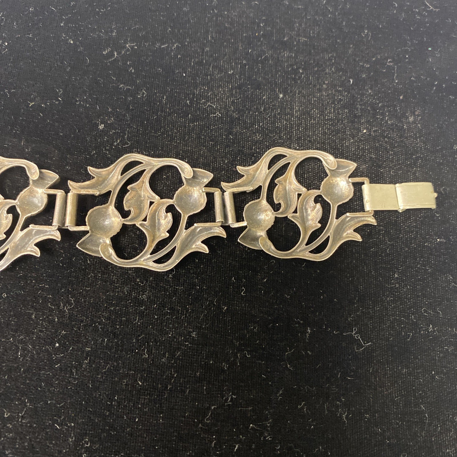 Sterling Silver 7 Inch 30g Panel Bracelet A Repousse Design Of Scottish Thistles