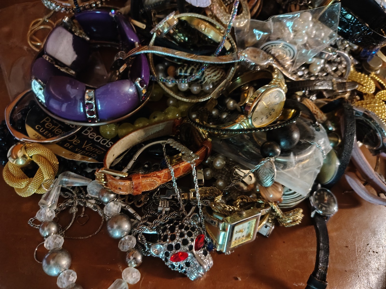 Huge Lot Of Estate Jewelry Watches, Necklaces, Bracelets, Pins, Mixed Vintag