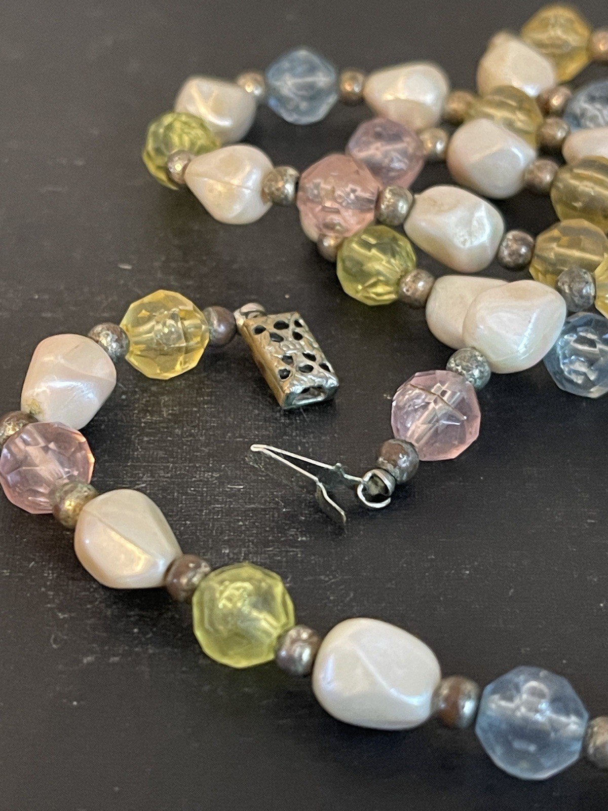 1930’s Faux Pearl & Faceted Pastel Beaded Necklace 60”