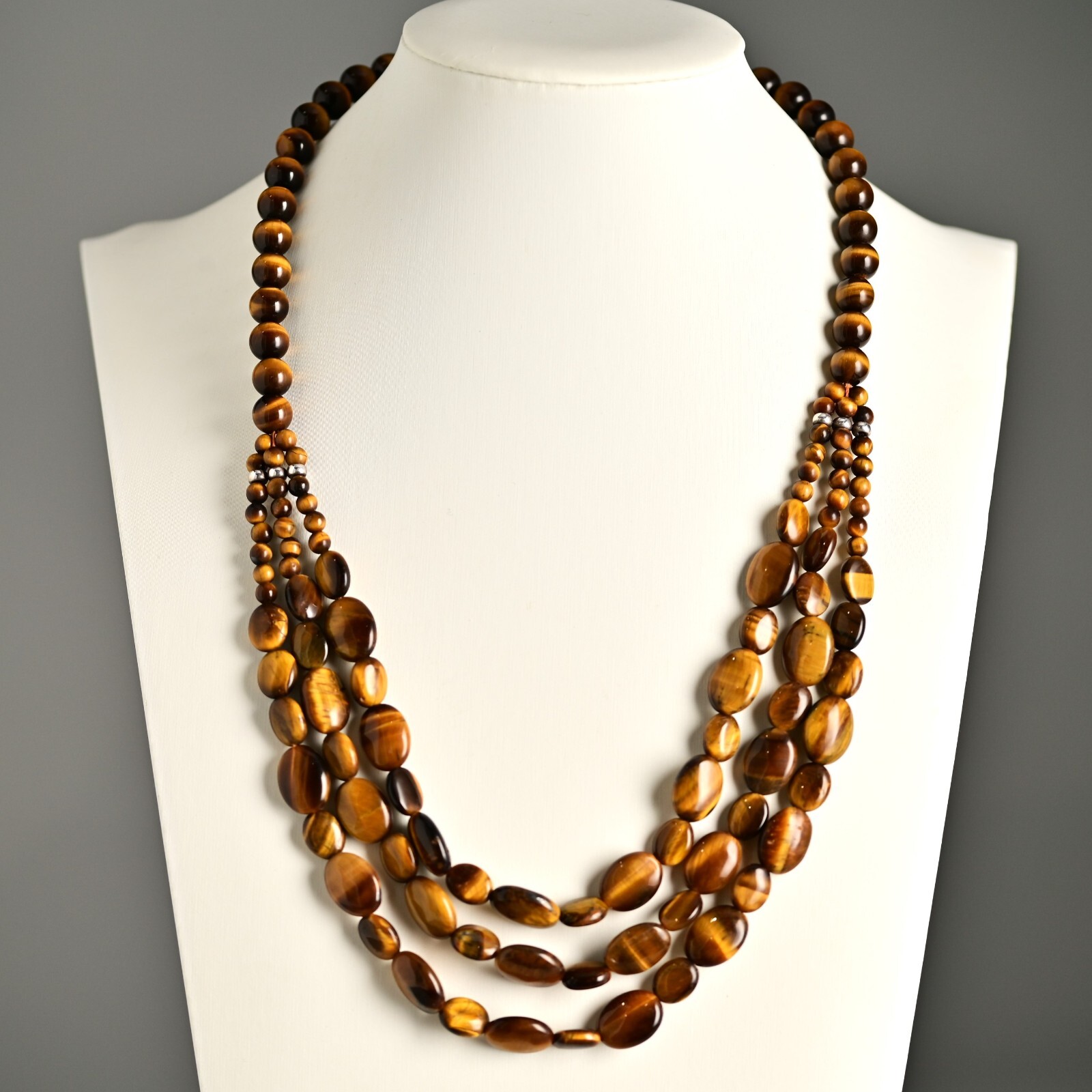 Vintage Original Designer 925 Sterling Silver Tiger Eye Gemstone Estate Necklace