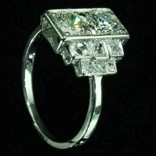 2.80CT Two Stone Art Deco Geometric Cluster Lab Created Diamond Ring 925 Silver