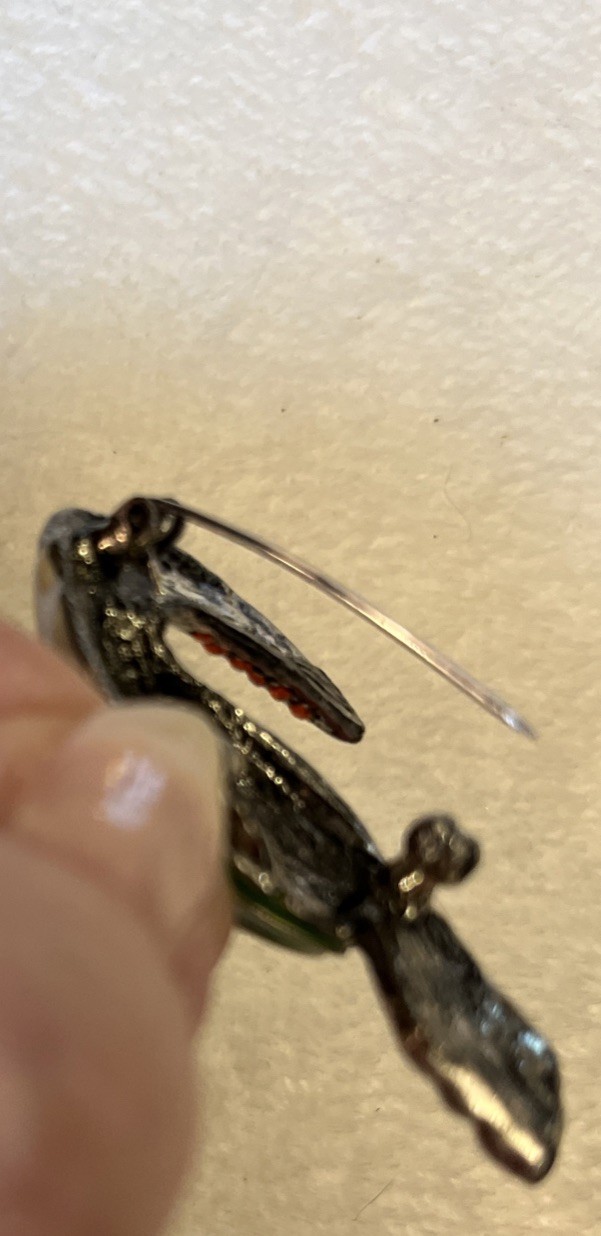 VTG Enamel Rhinestone Lucite Silver Metal Alloy Wire Rhinestone Bird Brooch 1950