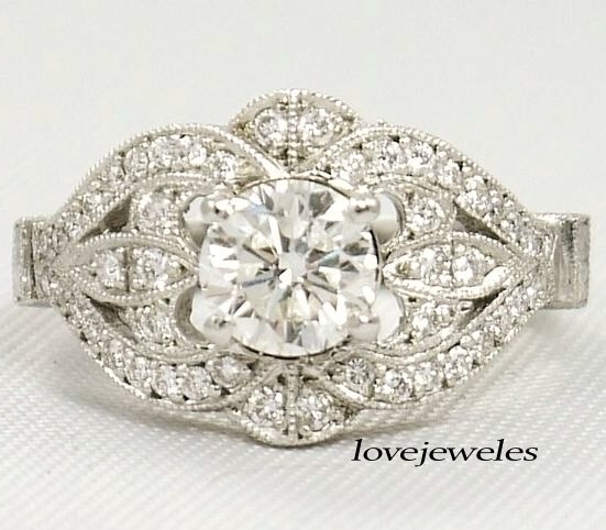 Lab-Created 2.81CT Round Cut Diamond Vintage Art Deco Ring 14K White Gold Finish