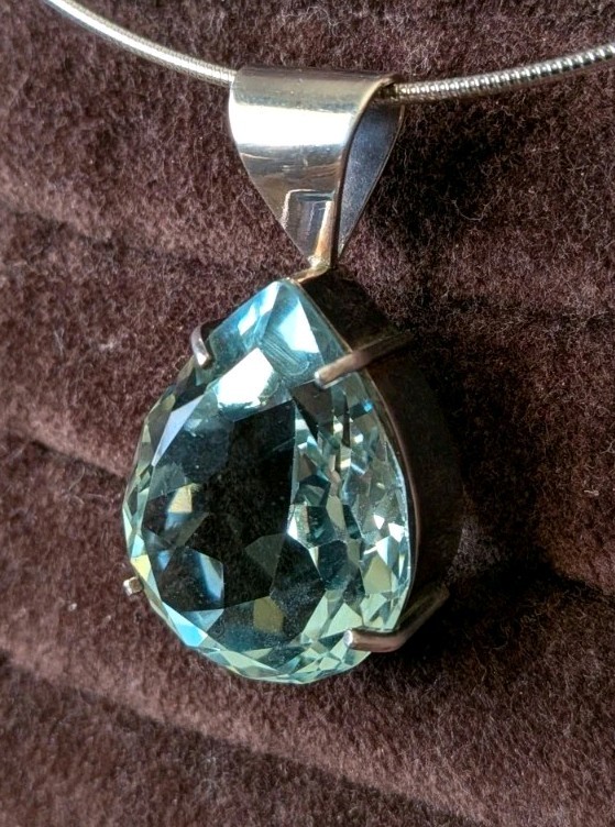 CUSTOM MADE, 65+/- CT VINTAGE AQUA TEAR DROP PENDANT & CHOKER BOTH Solid SS .925