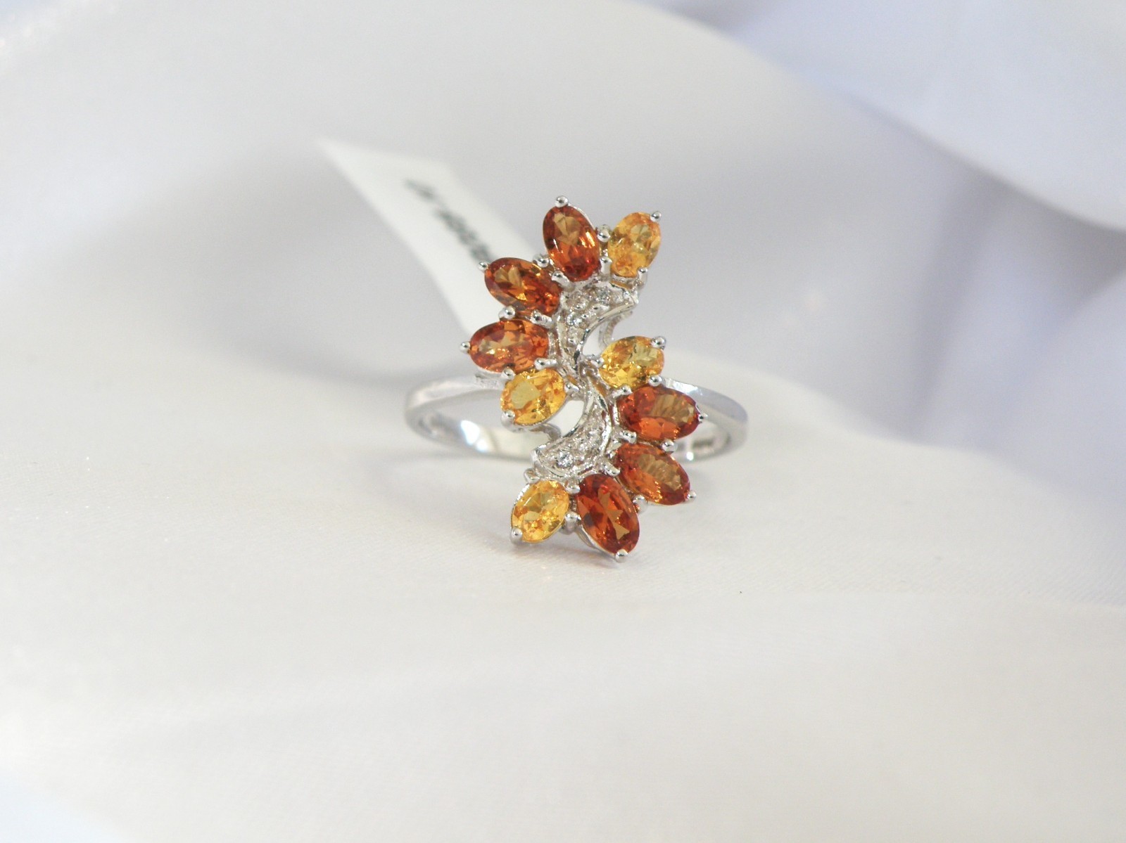 Designer Sterling Silver 925 Natural Mandarin Orange Garnet Ring Size 10