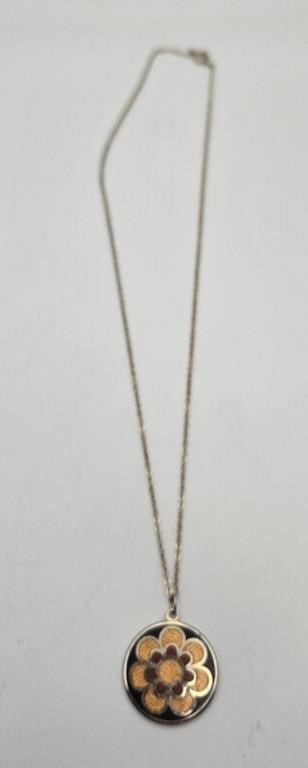1970s De Passille Sylvestre Enamel Flower Necklace Signed Vintage Quebec Canada