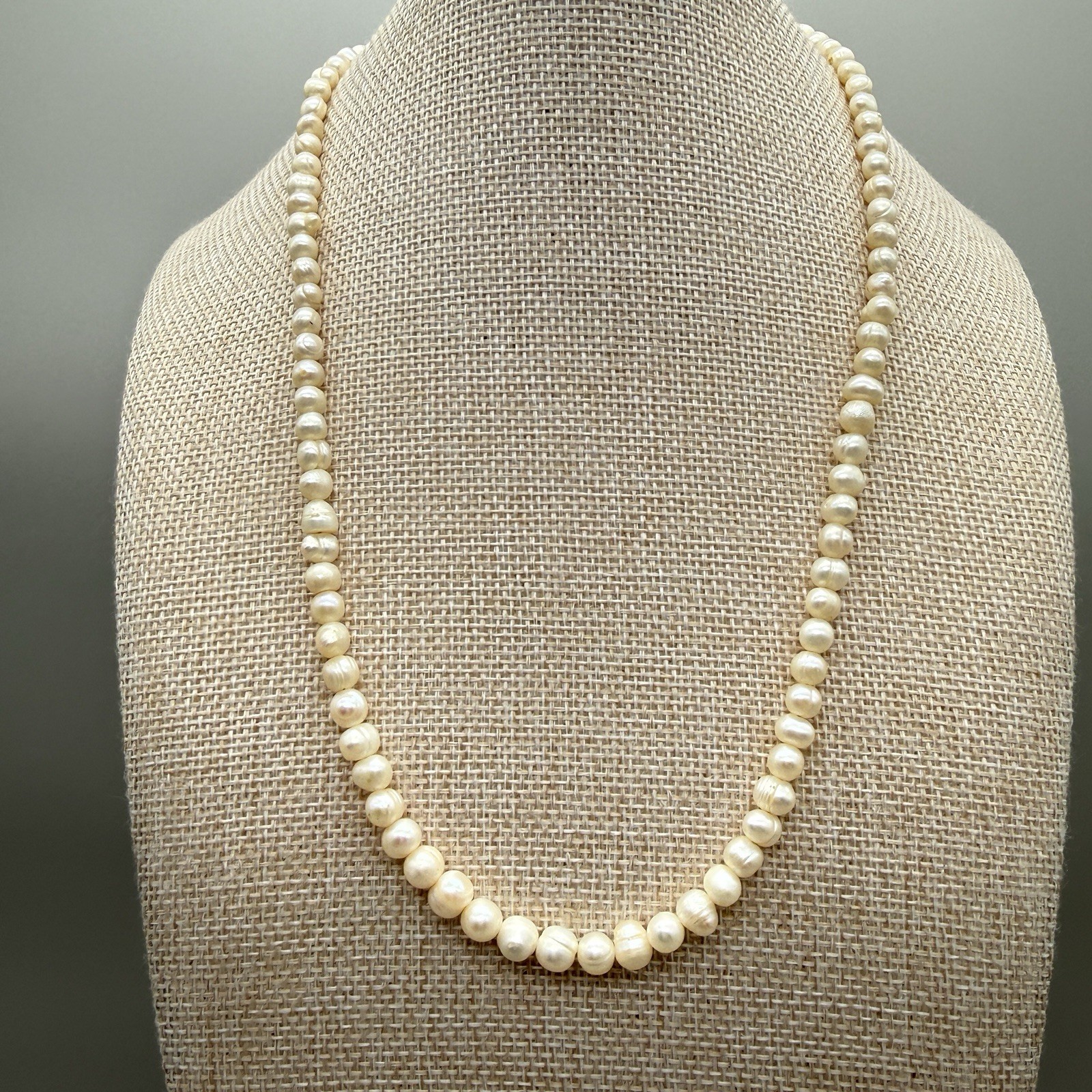 Vintage Cultured Freshwater Pearl Necklace 20” 5.7mm Push Button Clasp Strand
