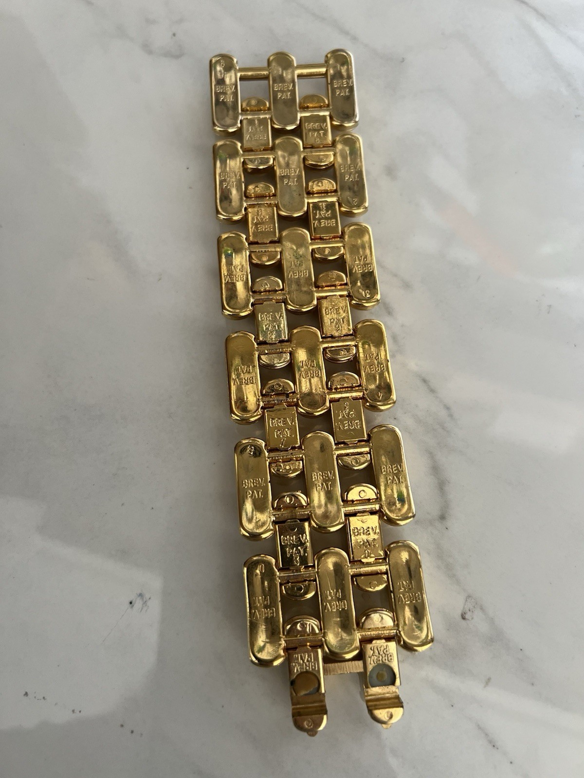 Vtg Italian Bracelet Brev. Pat. gold Plate 1960s Mid Century 8″ (CLASP DAMAGED)