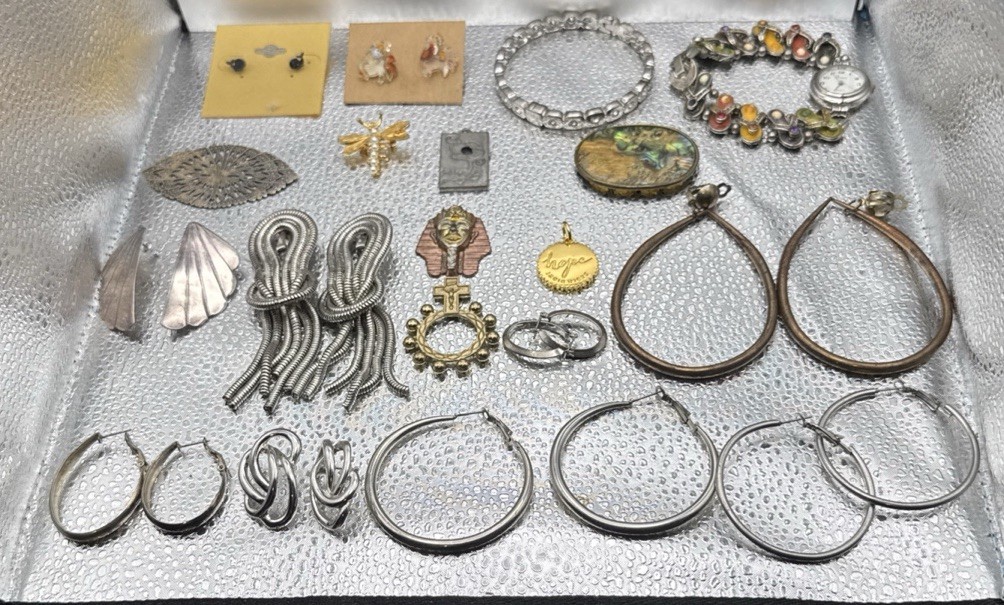 Vintage Jewelry Lot Earrings, Bracelet, Pendants, Watch And Ring! Untested!!