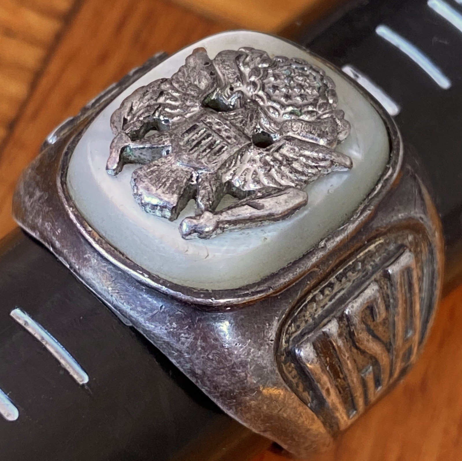 Vtg 40’s C&C Sterling Silver US Army Ring WWII 925 Mother of Pearl sz 10.5 ~READ