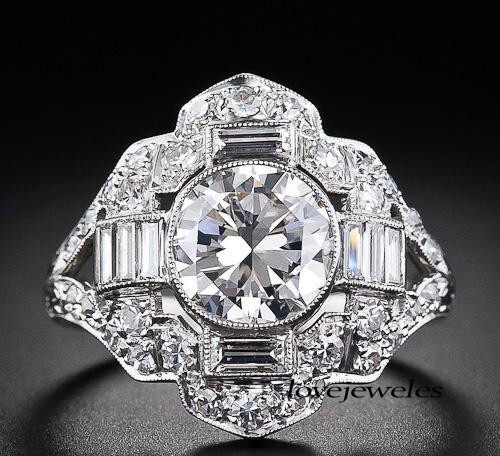 Art Deco Vintage 3.20CT Round Cut Lab-Created Diamond Ring 14K White Gold Finish