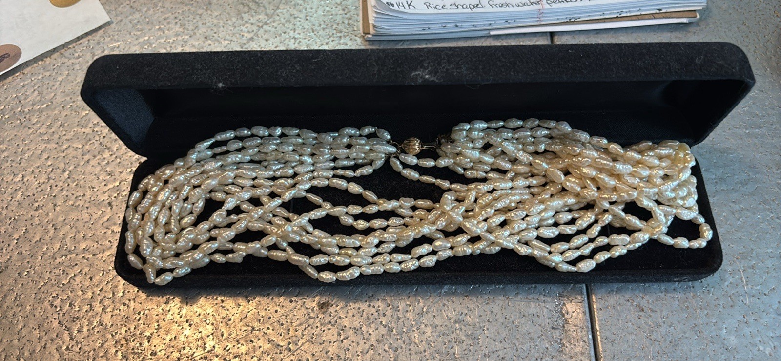 14K Gold 10-Strand Rice Freshwater Pearl Necklace