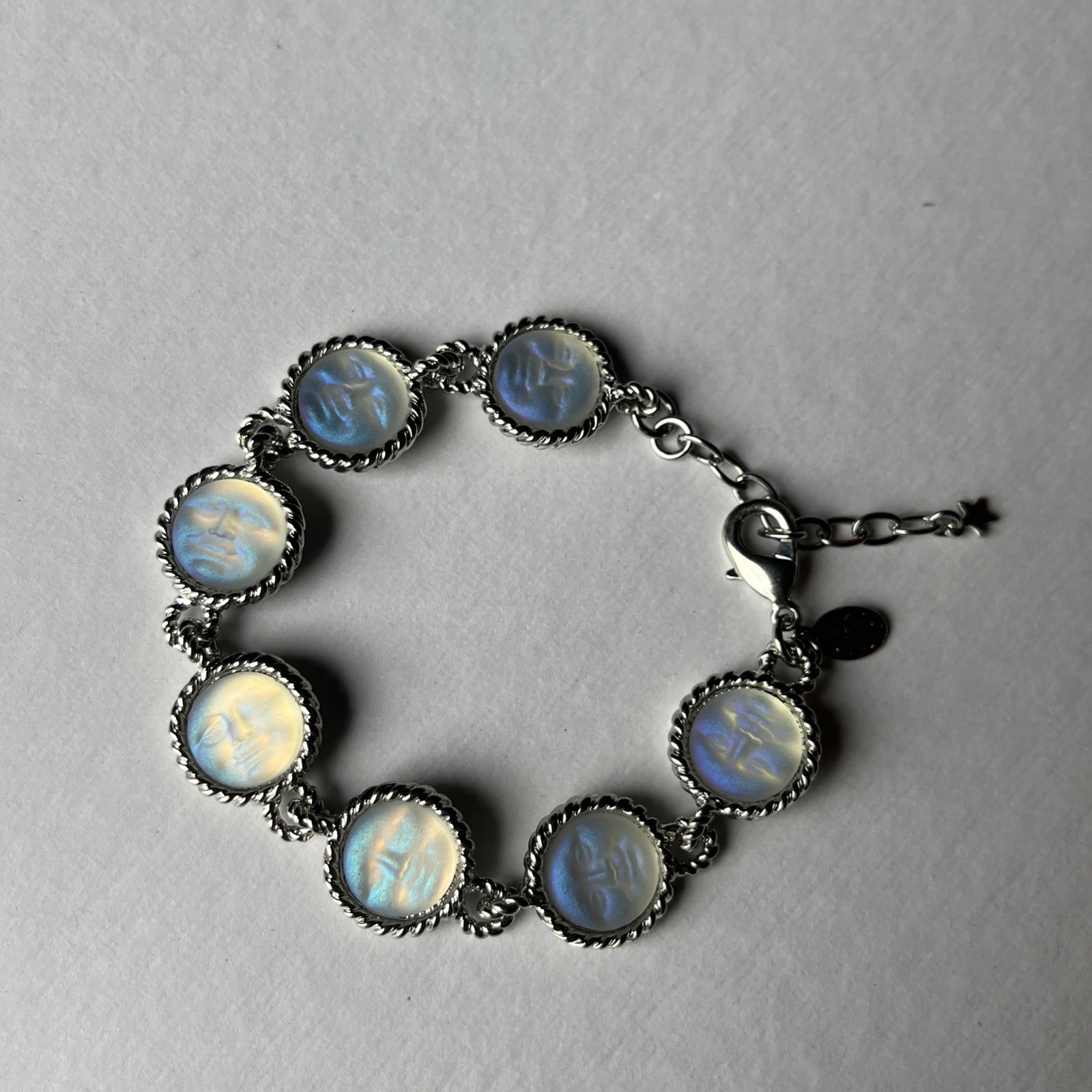 Vintage Kirk’s Folly Rare Retired Seaview Moon 7 Panel Silver Tone Link Bracelet