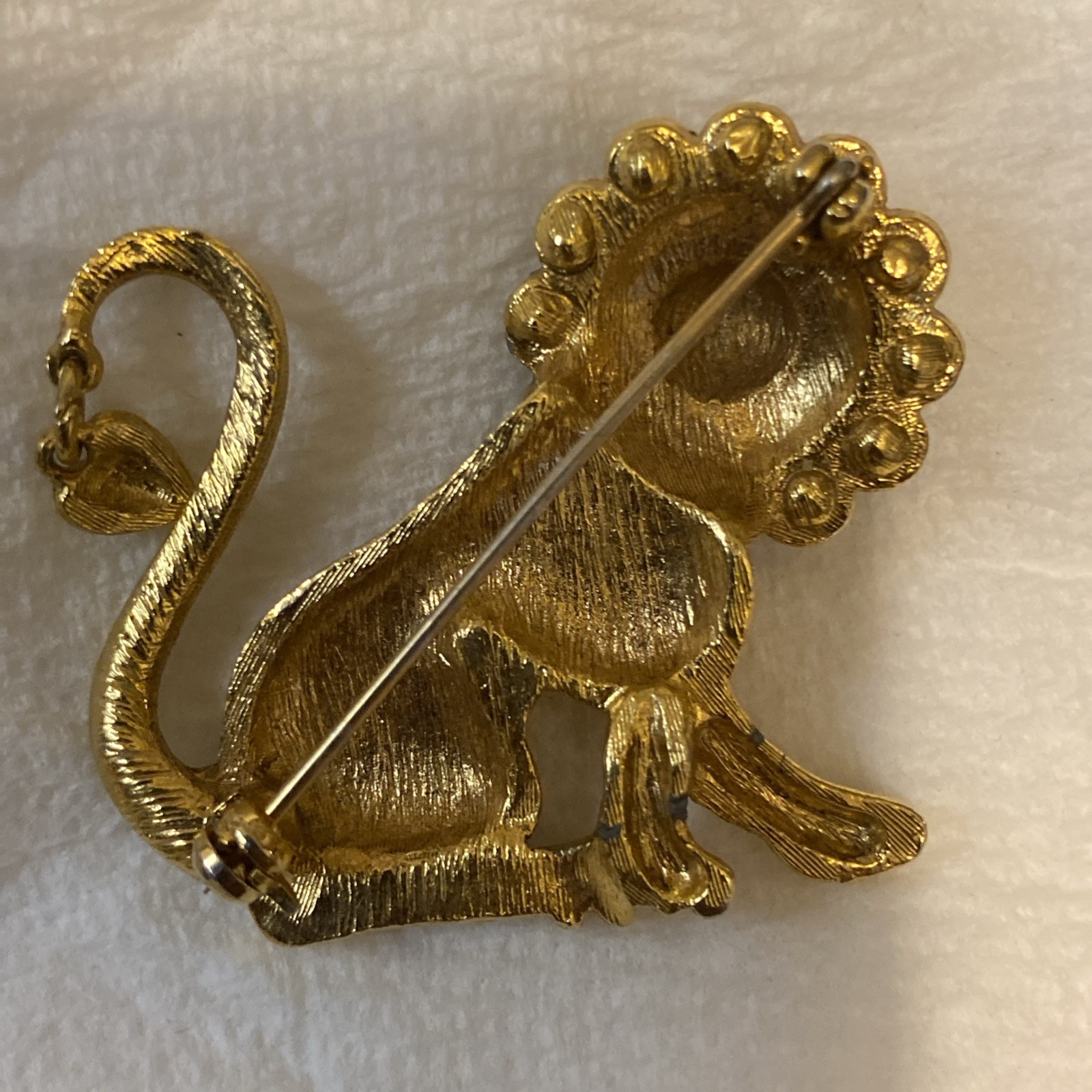 Vtg Lion Faux Turquoise Mane Red Dangle Heart Red Stone Brooch Pin See Pictures