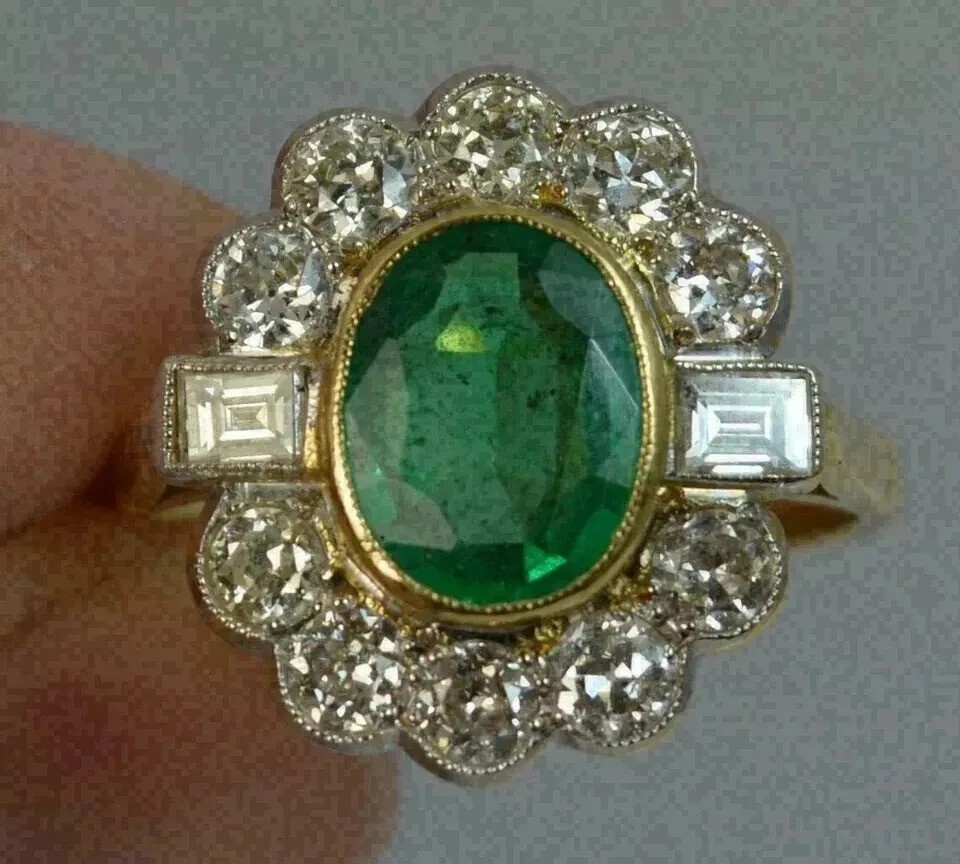 3.25Ct Art Deco Style Lab Created Emerald Wedding Anniversary 925 Silver Ring