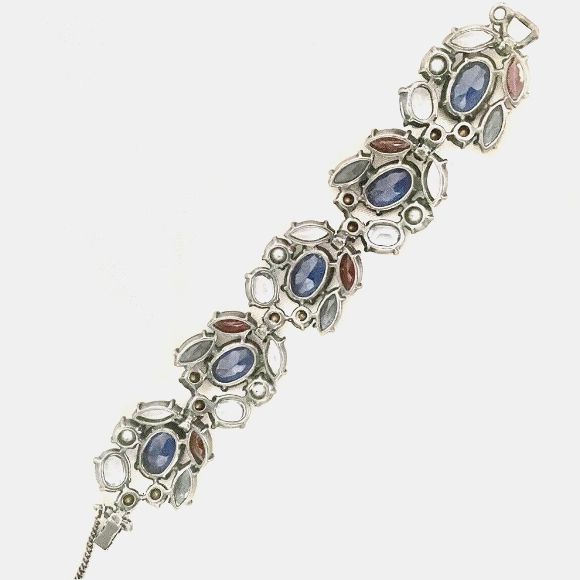 SCHIAPARELLI Sapphire Amethyst Aurora Borealis Crystals Bracelet & Clip Earrings