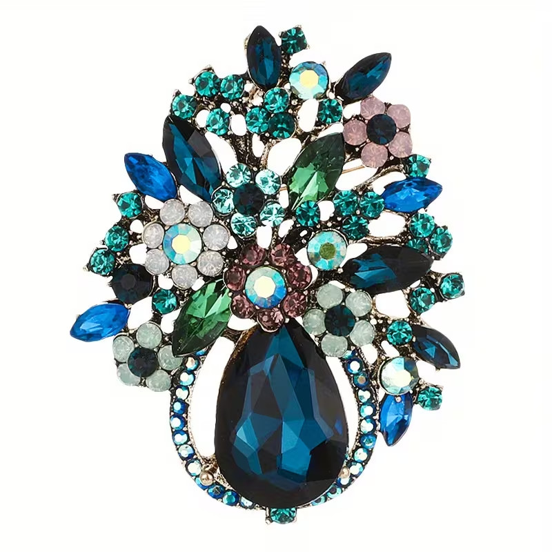 Trendy Elegant Multicolor Rhinestone Flower Brooch • Vintage Crystal Pin • Fashi