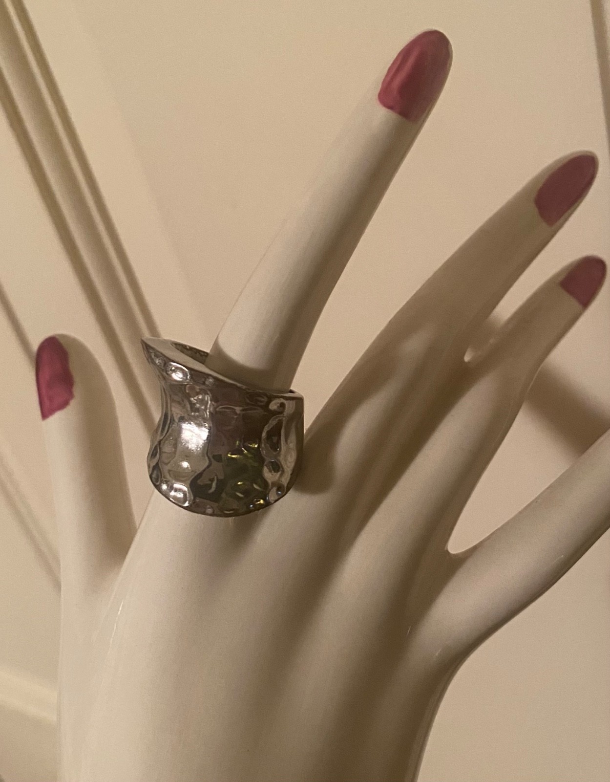 Vintage Silver Chunky Dome Ring Hammered Liquid Metal Futuristic Unisex Jewelry