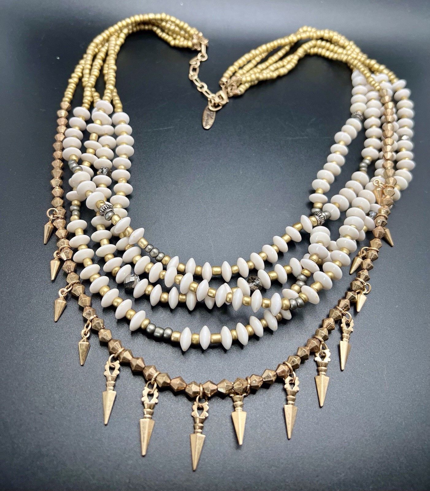 Vtg -Now Estate Gold Tone / Beaded Boho Tribal 5 Pc. Lot 4 Necklaces 1 Bracelet