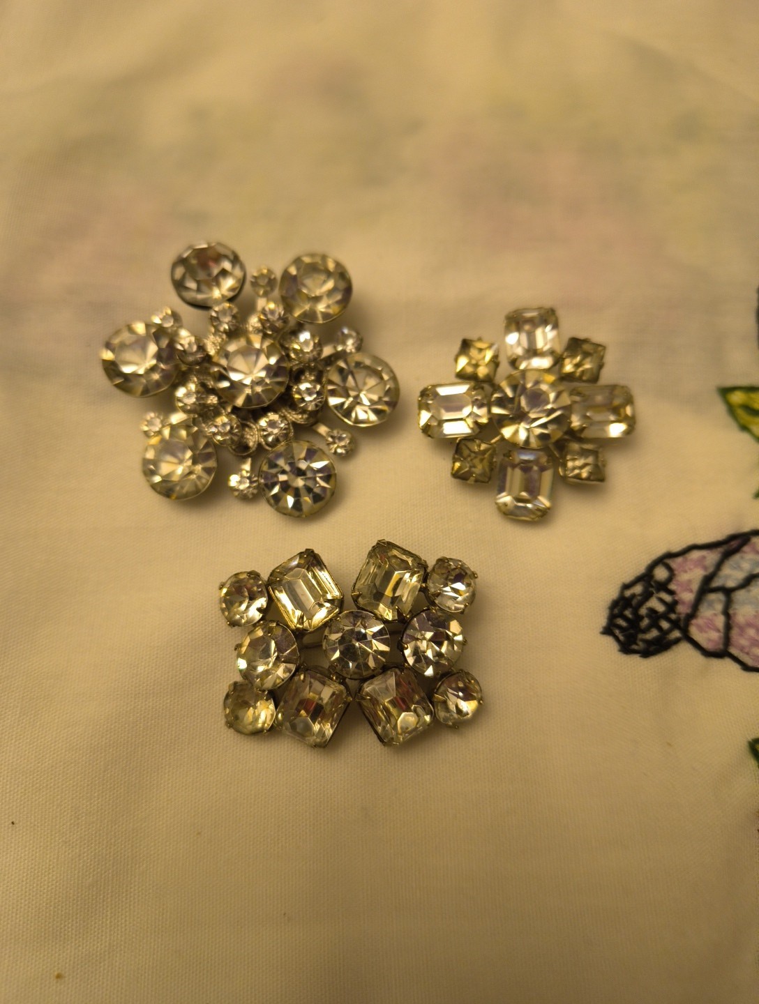 Vintage Trio Silver Tone Clear Rhinestone Brooches