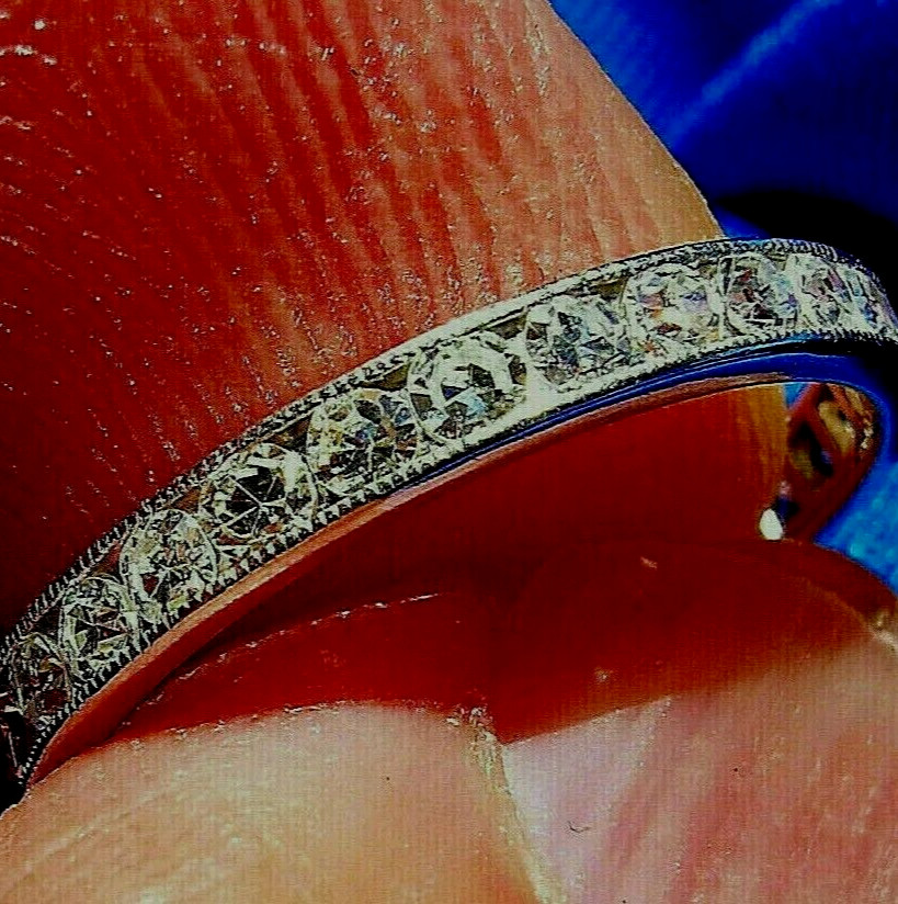 Original EARTH MINED DIAMOND Deco Wedding Band Eternity Anniversary Ring Size 5