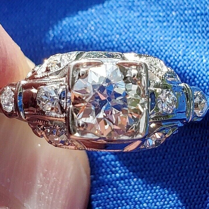 Original EARTH MINED DIAMOND ART Deco Engagement Ring SOLID 18K GOLD Solitaire 7