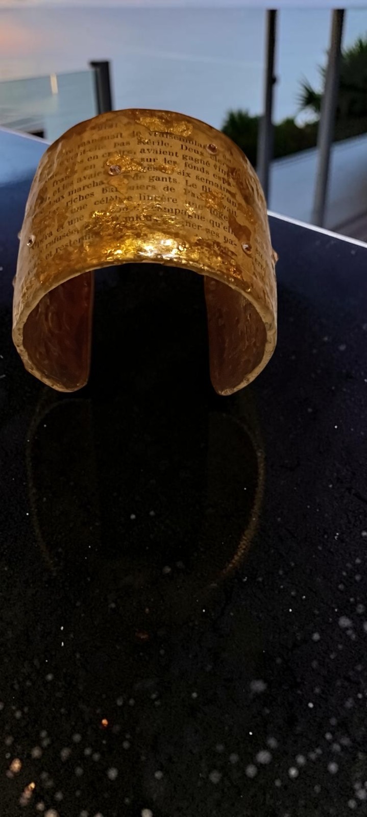 Rare Brigitte Ross Gold Hammered Literary Cuff Bracelet Alfred De Musset French