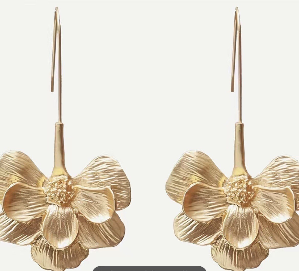 Elegant Style Flower Gold Dangle Earrings, Trendy Earrings, Gold Flower Earrings