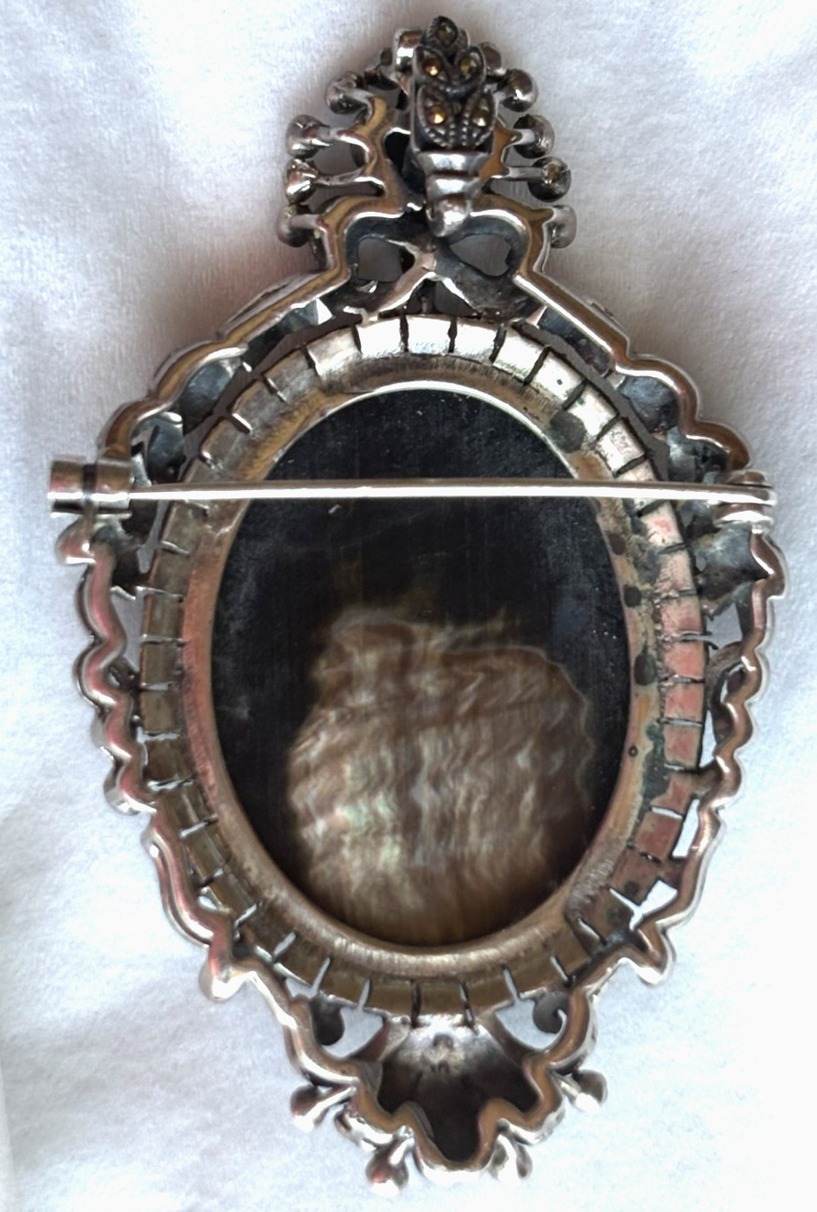 Antique German Art Deco 925 Sterling Silver Marcasite Cameo Brooch Pendant 33.2g