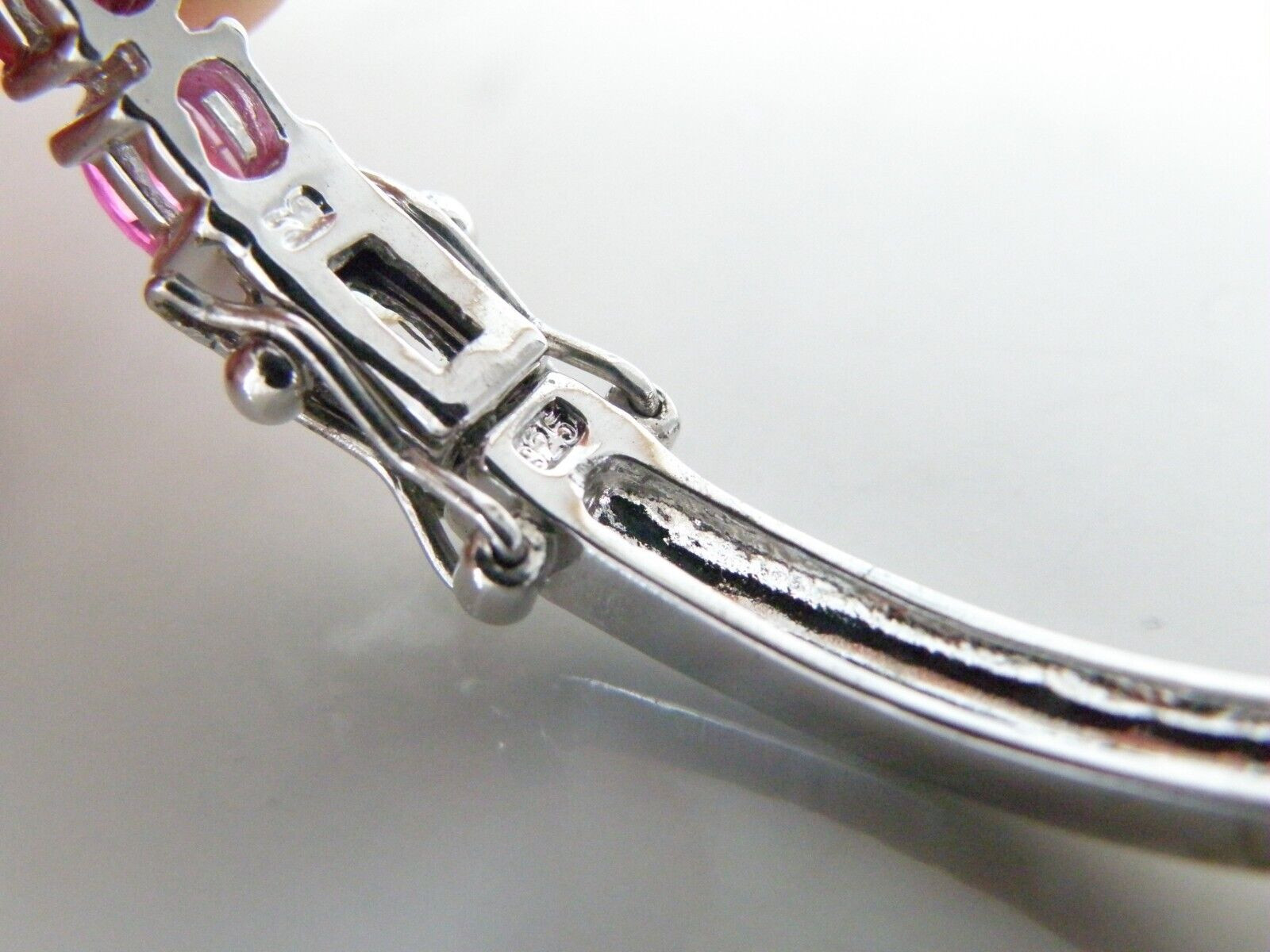 Vintage Sterling Silver 925 Lab Created Pink Sapphire Gemstone Bracelet 7.5″
