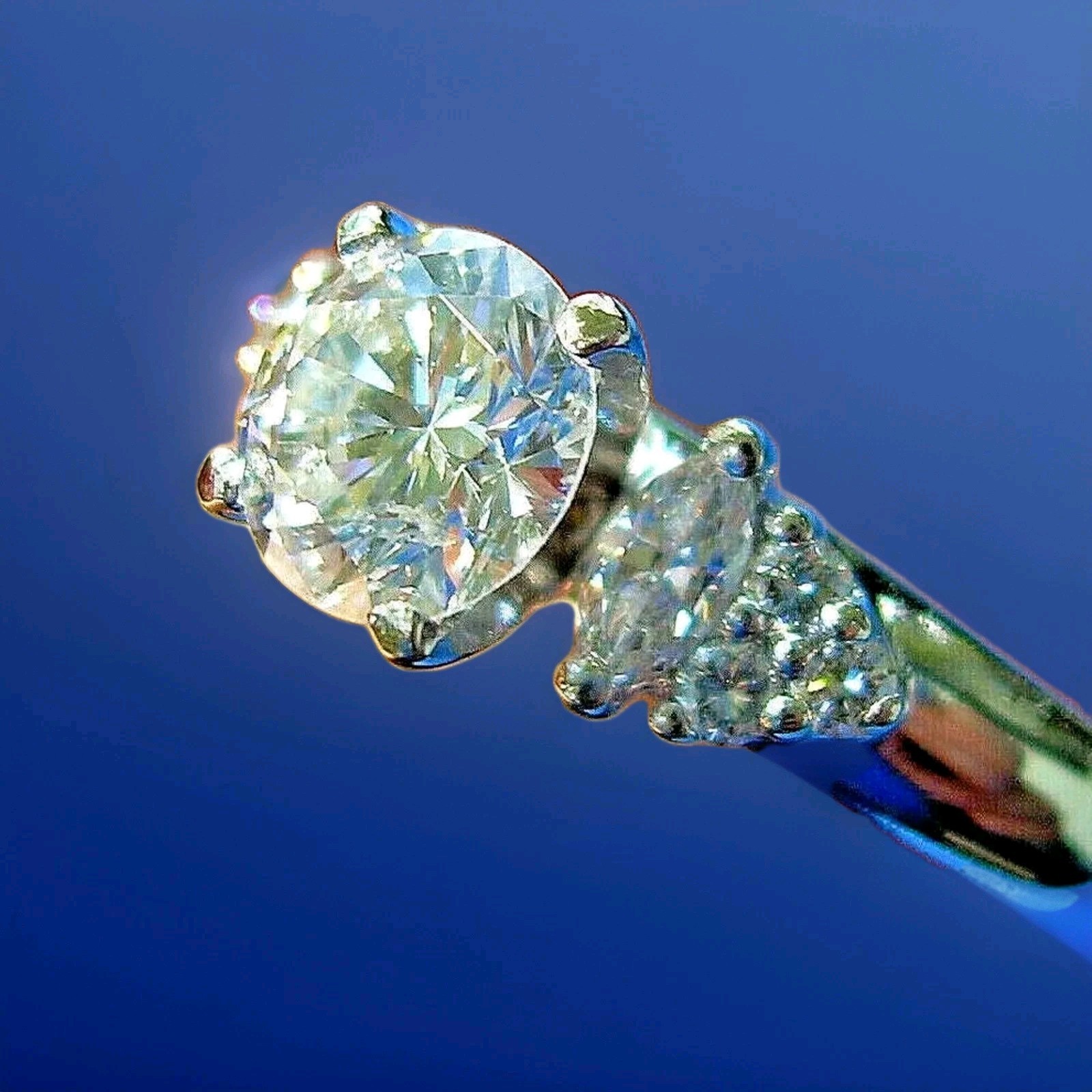 Original EARTH MINED DIAMOND Deco Engagement Ring SOLID 14K WHITE GOLD Solitaire