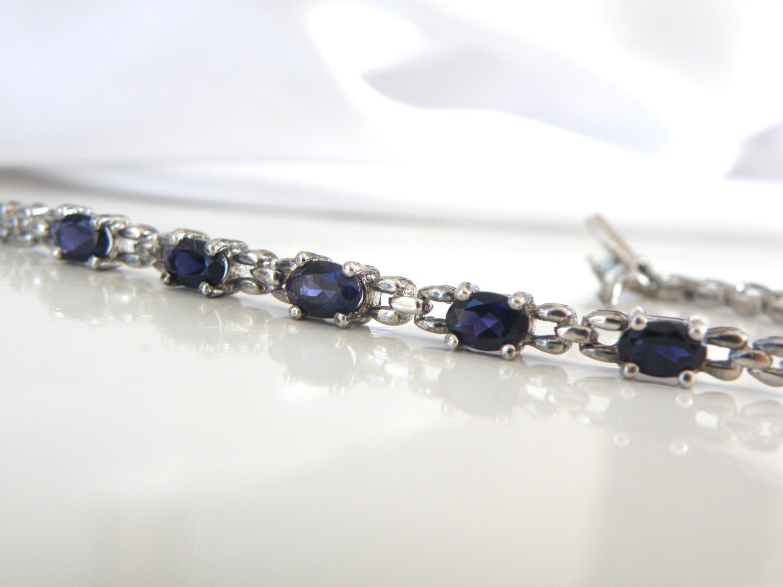 Vintage Sterling Silver 925 Natural Iolite Link Chain Tennis Bracelet Fits
