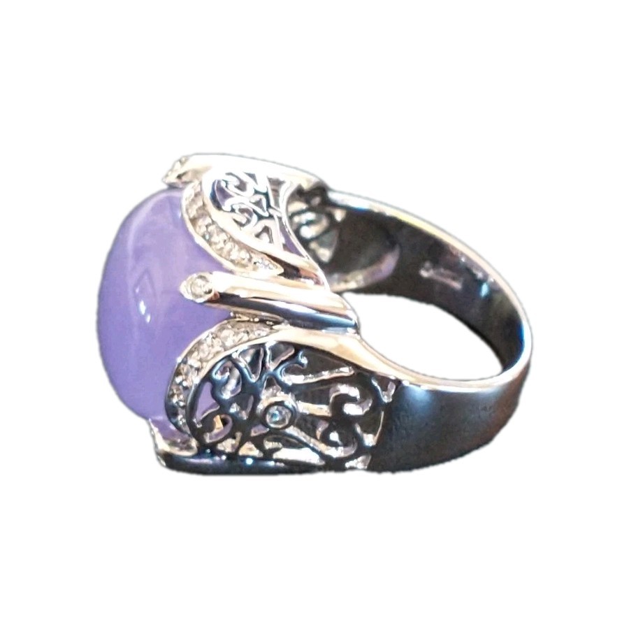 J Esposito Lavender Jade Ring 925 Sterling Silver CZ Accents Sz 8