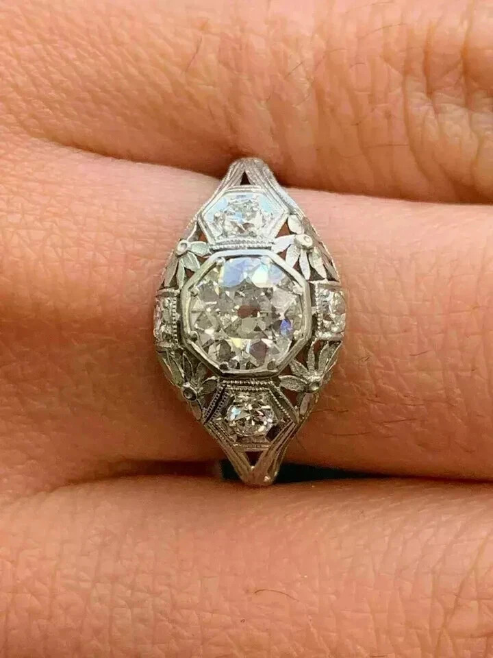 Vintage Art Deco Style Round Cut Lab Created Diamond 925 Silver Birthday Ring