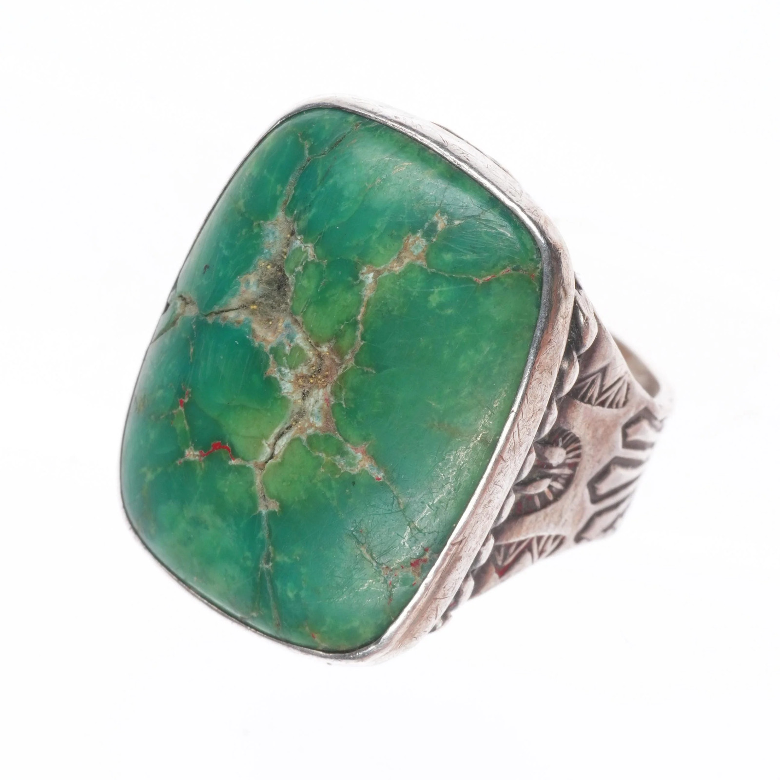sz5 c1930’s Cerrillos Turquoise ingot/sterling silver vintage Navajo ring