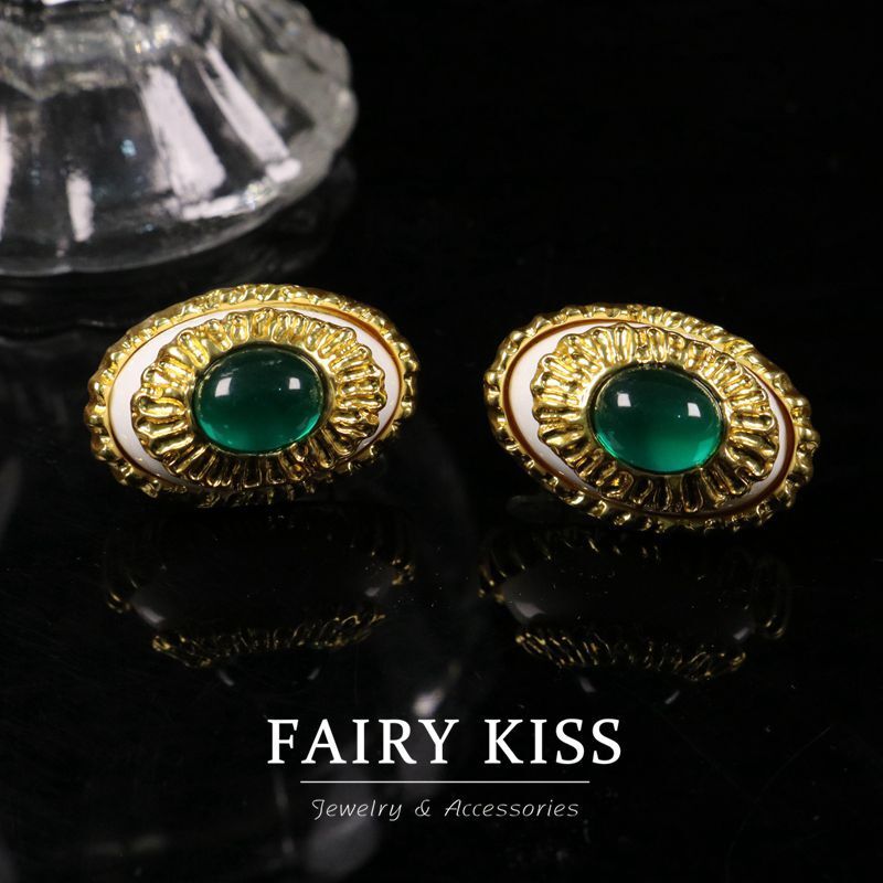 Retro Jewelry French Court Style Plated With Real Gold Glass Eye Studs