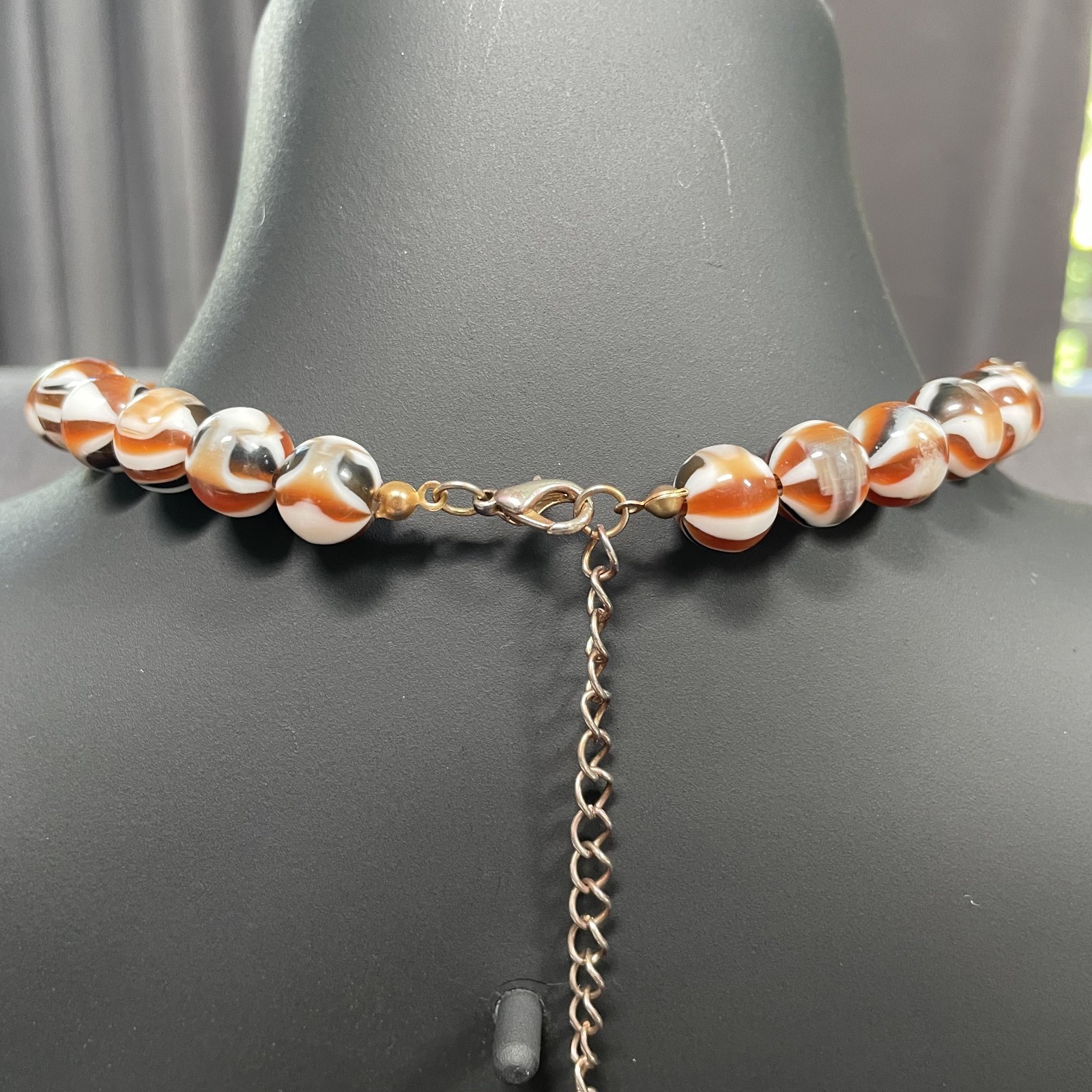 Vintage Napier Geometric Multi Color Agate Stone & Gold Tone Beads Necklace 18″